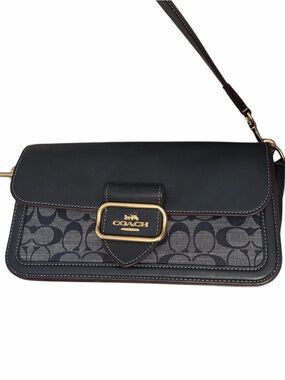 Coach Soho Signature Jacquard Flap Crossbody Bag – Navy Blue